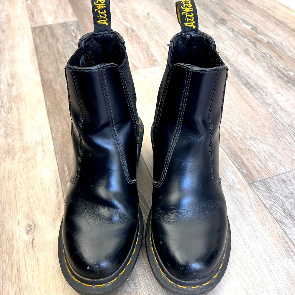 Size 5.5 black Chelsea Doc Marten boots with 2 inch heel in well loved condition